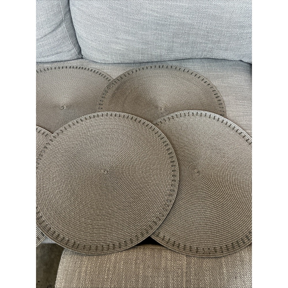 Lot Of 6 West Elm Gray Placemats Round Beaded